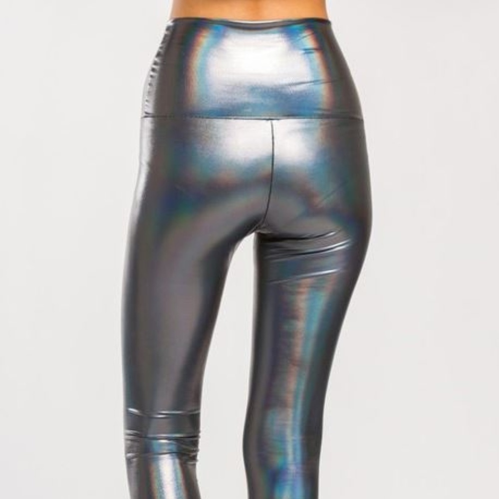 Faux Foil High Waist Fold Over Leggings - Picture 3 of 5